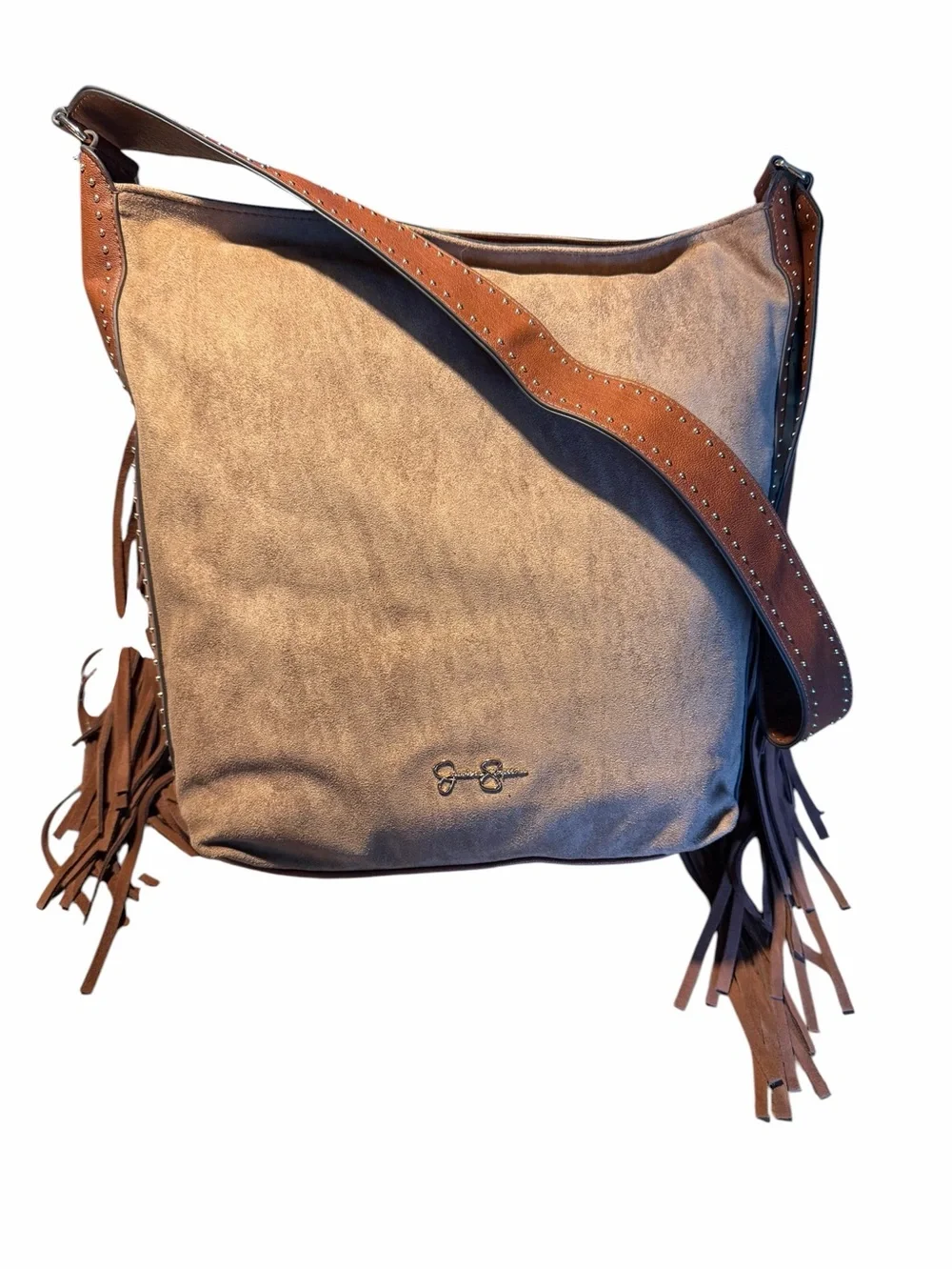 Jessica Simpson hobo Fringe Suede Shoulder Bag with Floral Embroidery - Brown
